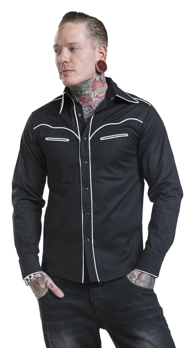 Banned Alternative Plain Trim Hombre Manga Larga Negro-Blanco Regular