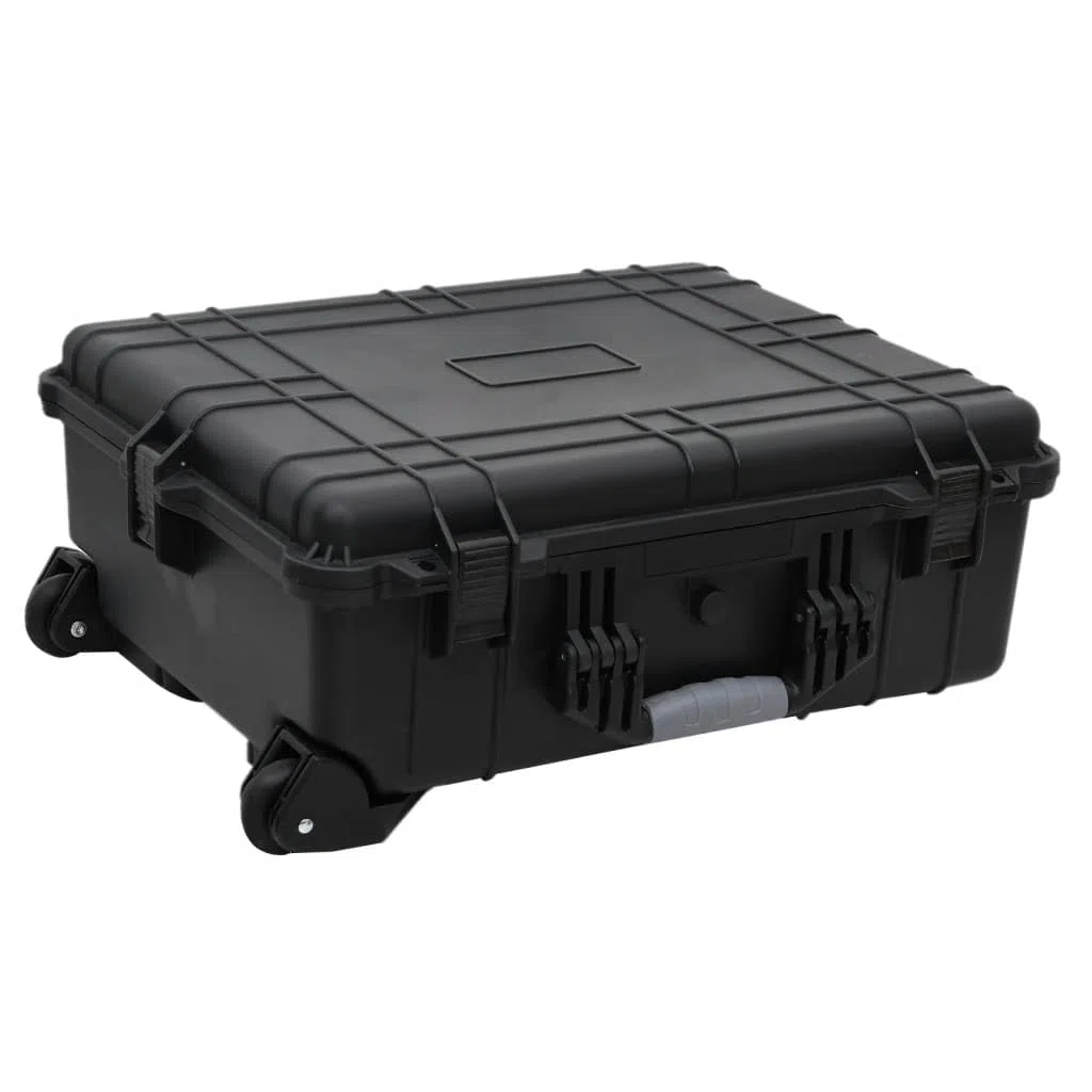 vidaXL Maletín de Vuelo, Estuche con Asa Ruedas, Maleta de Seguridad para Viaje, Maletín de Protección con Espuma, PP Negro 63x50x23 cm
