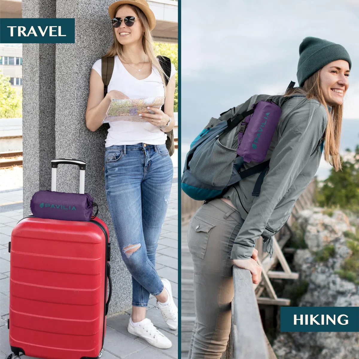 PAVILIA Manta de Viaje compacta con Bolsa, Manta Suave y Plegable para niños y Adultos, artículos Esenciales de Vuelo de Campamento, Accesorios de Regalo para viajeros, Correa de Mochila de Equipaje,