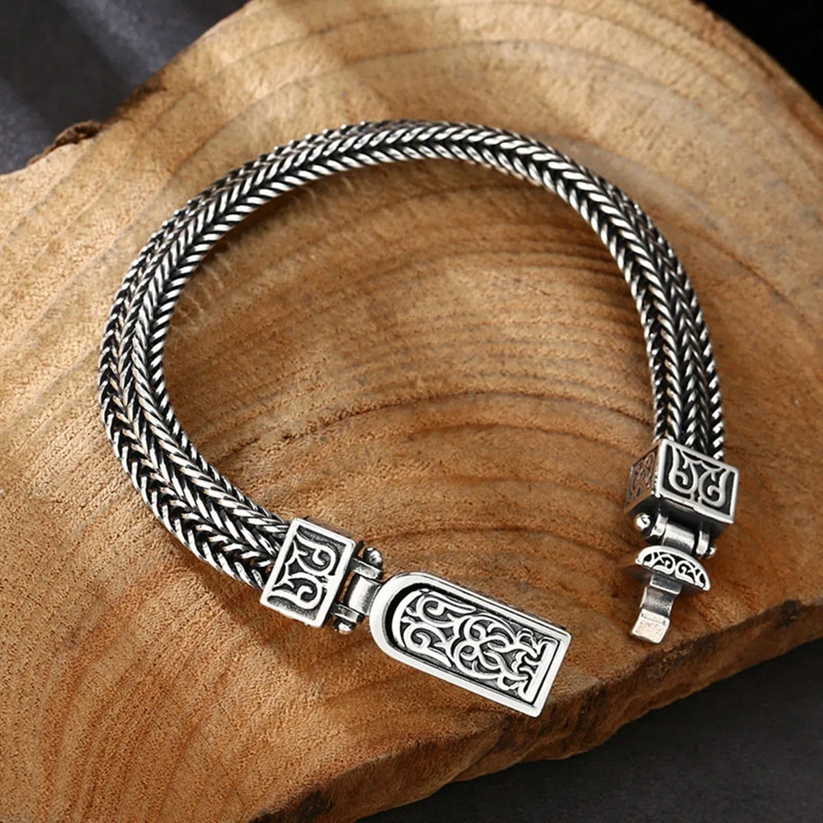Pulsera de plata de ley con cadena de trigo para hombre