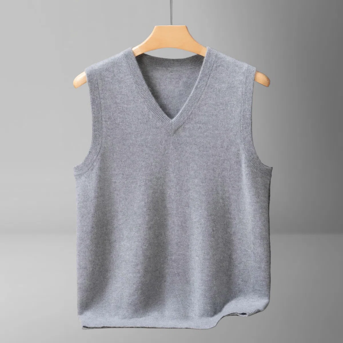 Chaleco de cachemira de punto sin mangas con cuello en V para hombre