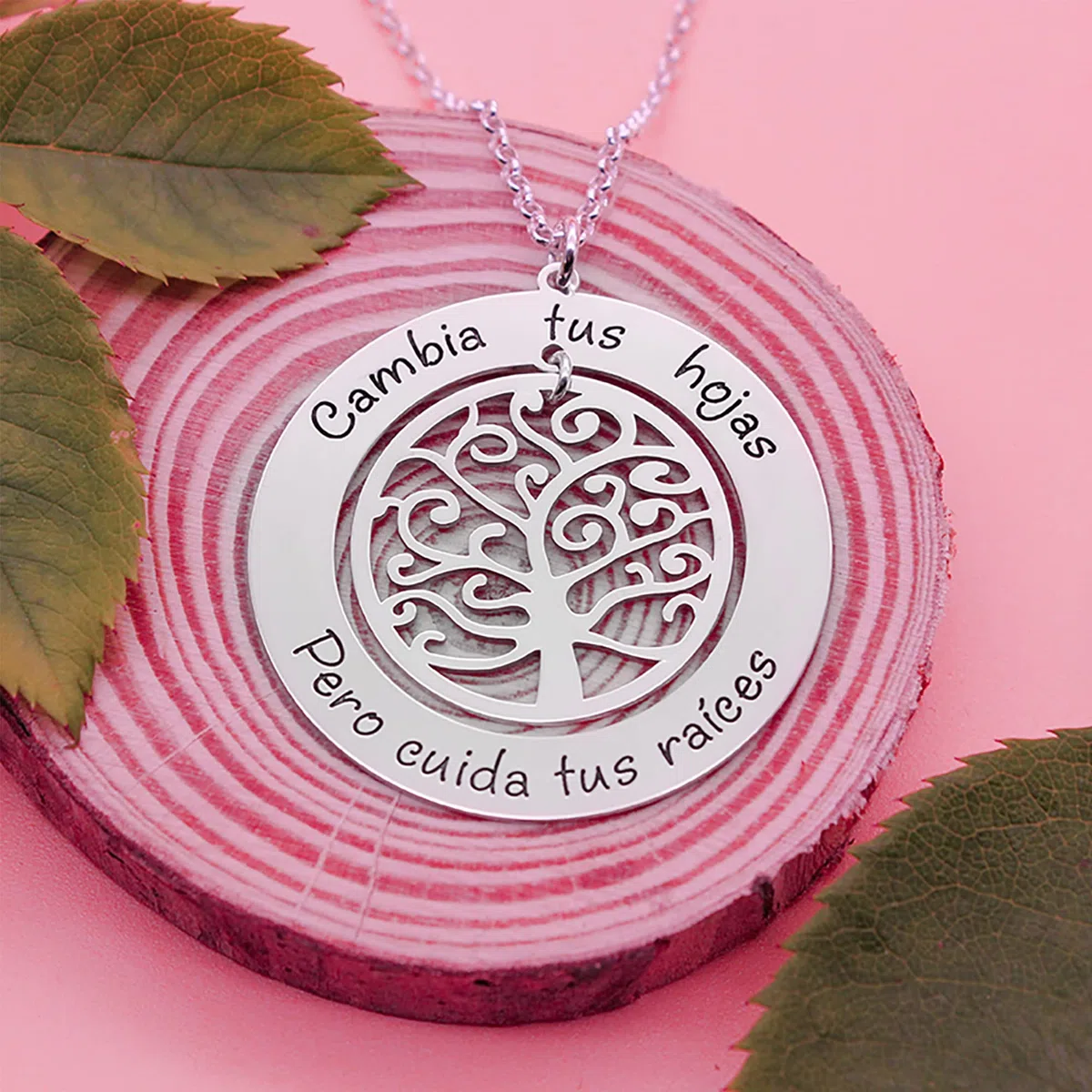 Collar Árbol de la vida Plata de Ley Personalizado con hasta 2 Frases