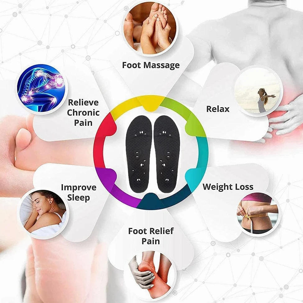 Punto de presión reflexología zapato inserto con masaje antifatiga, plantillas magnéticas con acupresión para hombres y mujeres
