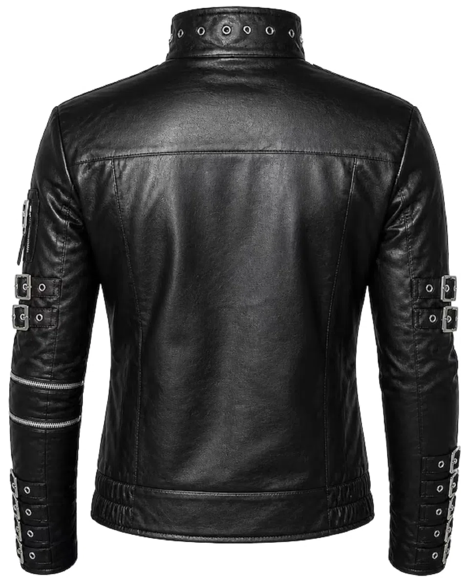 Chaqueta de cuero negra para hombre, diseño de rockero, disfraz de Halloween