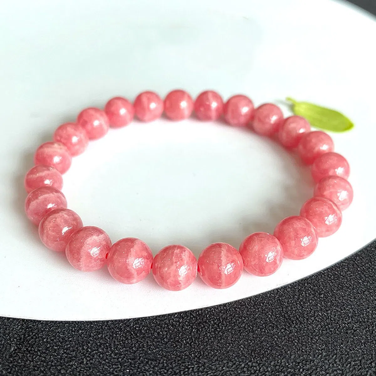 Pulsera de rodocrosita Natural para Mujer, Pulsera de Cuentas con Rayas Rojas y Blancas, joyería elástica con Piedras curativas Redondas para Uso Diario.,8mm