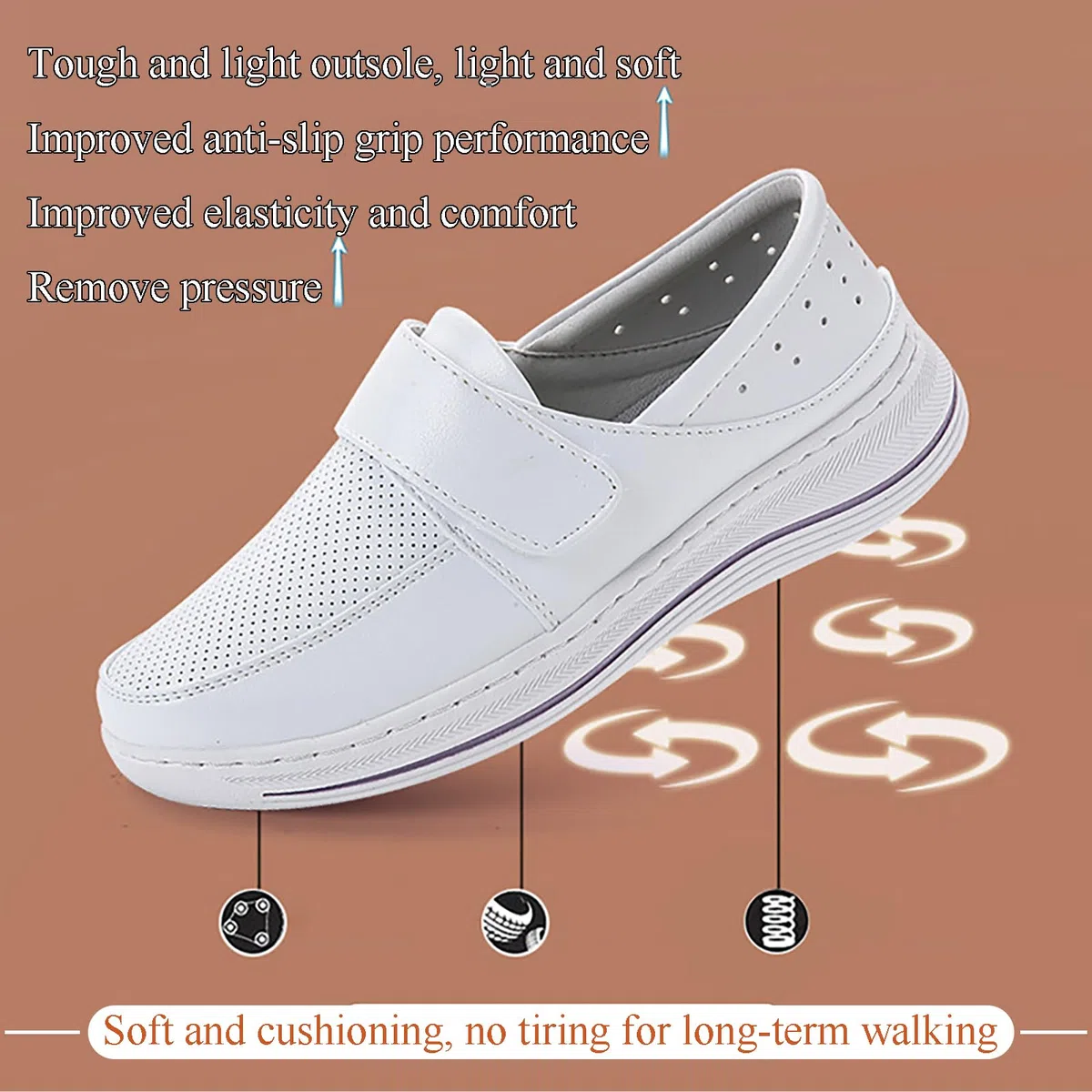 Zapatos Profesionales médicos/de enfermería/de Trabajo Ligeros para Mujeres, Zapatos médicos de Piel de Vacuno Transpirables con Suela de EVA Suave y Suela Gruesa