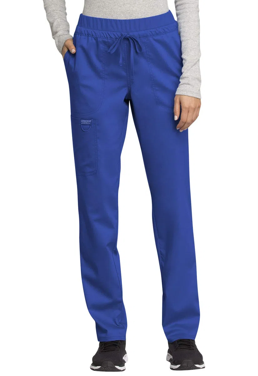 Cherokee Conjunto de uniforme médico para mujer con cuello en V, WW657 con pantalón médico de tiro medio y pierna cónica con cordón, WW105, real- S Top/S pantalón alto