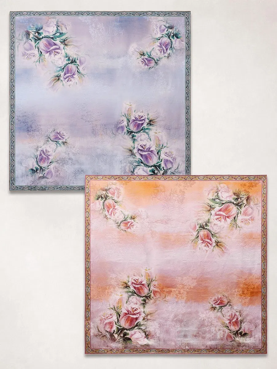 HangErFeng Bufanda de seda de doble cara con estampado de rosas Hua Luo Jacquard, pañuelo cuadrado para el pelo, pañuelo para la cabeza, 104 cm 1630