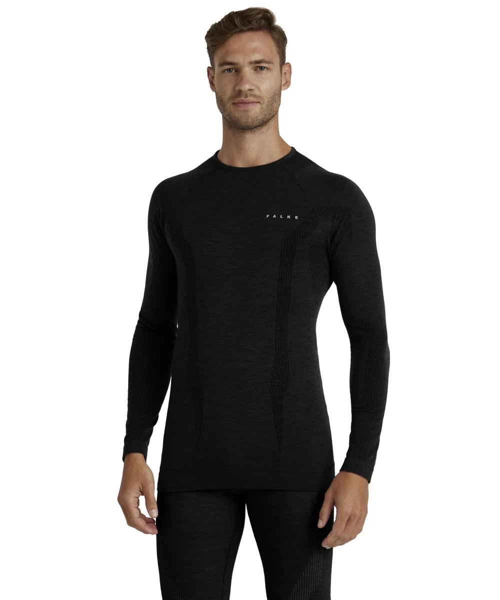 FALKE hombre Wool-Tech Round Neck camiseta técnica deportiva manga larga para clima frío a muy frío transpirable regulación del clima antiolores sostenible lana hilo funcional 1 pieza | de lana merina para temperaturas de frías a muy frías