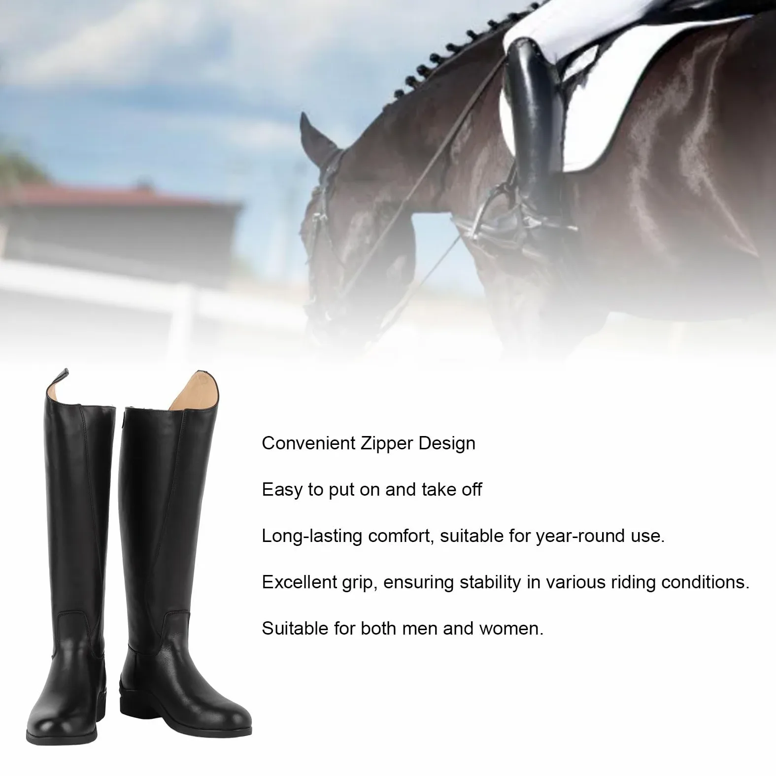 Botas Ecuestres Botas Altas Hasta La Rodilla De Equitación De Entrenamiento Ecuestre Unisex con Cremallera Trasera Piel EVA Talla 42 para Uso Diario (Talla 43) (42)