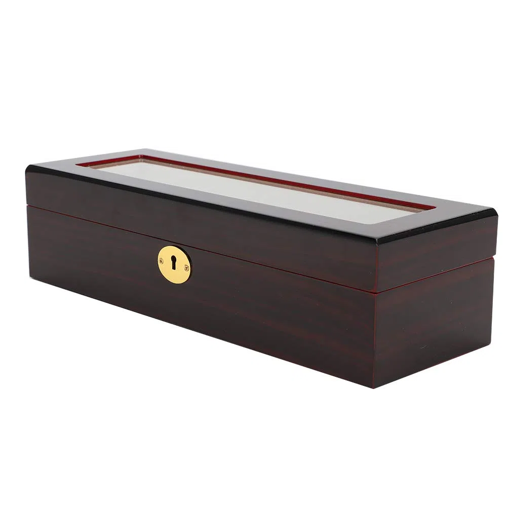 Caja de almacenamiento para relojes con llave, vitrina de madera de 6 rejillas para coleccionistas, organizador seguro para relojes de lujo, protector duradero para