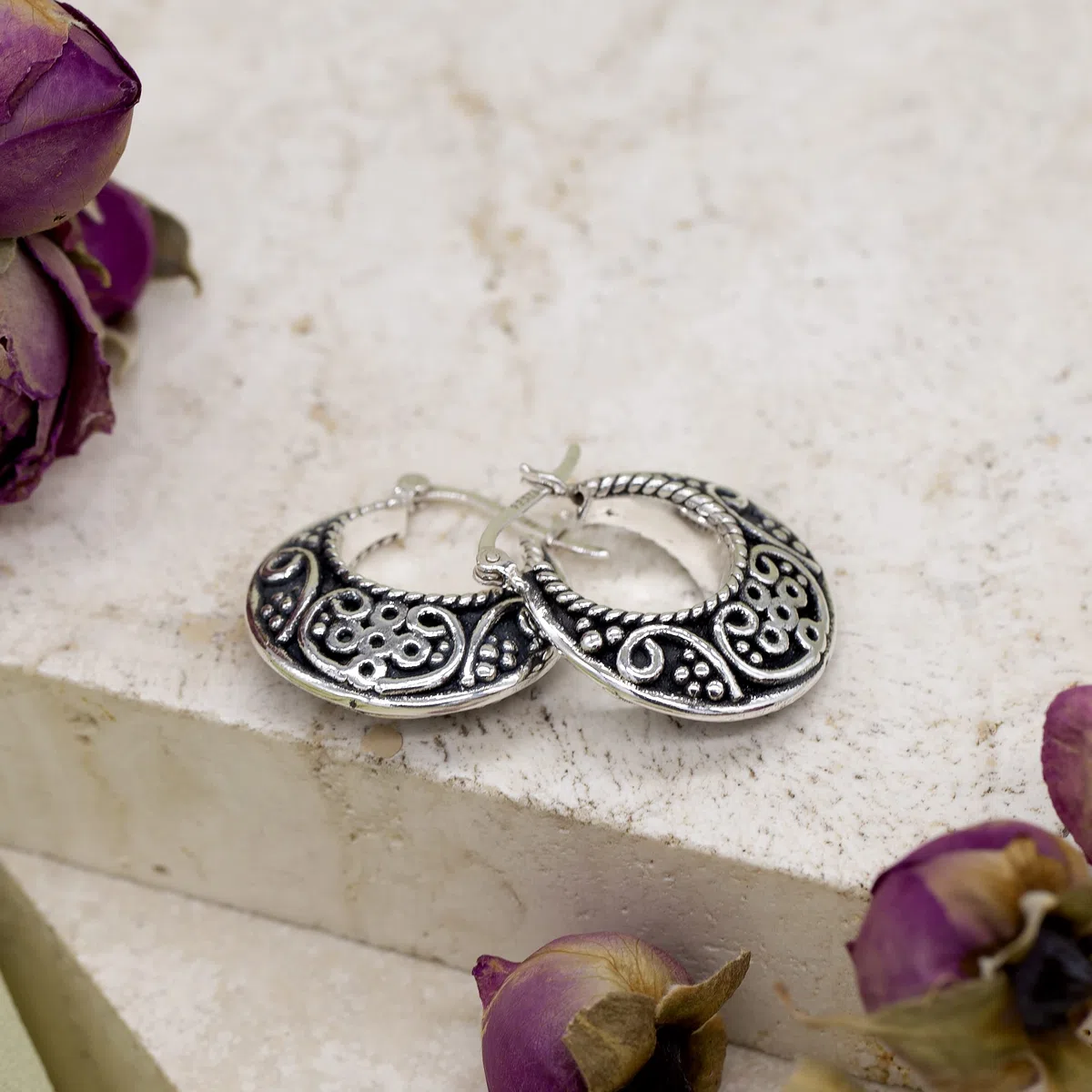 Tuscany Silver Pendientes de aro Mujer plata oxidada fina 925-8.51.2129