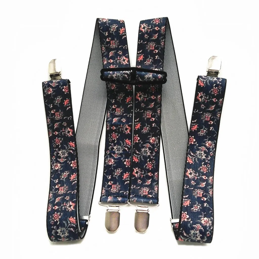 Tirantes for Adultos en Forma de H con diseño de Estampado de Flores, 3,5 de Ancho, 4 Clips, Tirantes elásticos Ajustables for Hombres y Mujeres, Pantalones(Large)
