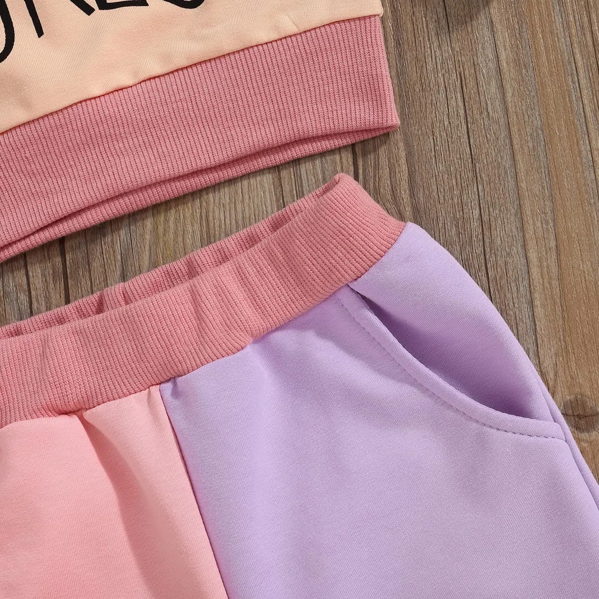 WZTYYDS Ropa para bebé niña 1T, 2T, 3T, 4T, 5T, trajes de otoño e invierno, color de contraste, sudadera de manga larga + pantalones