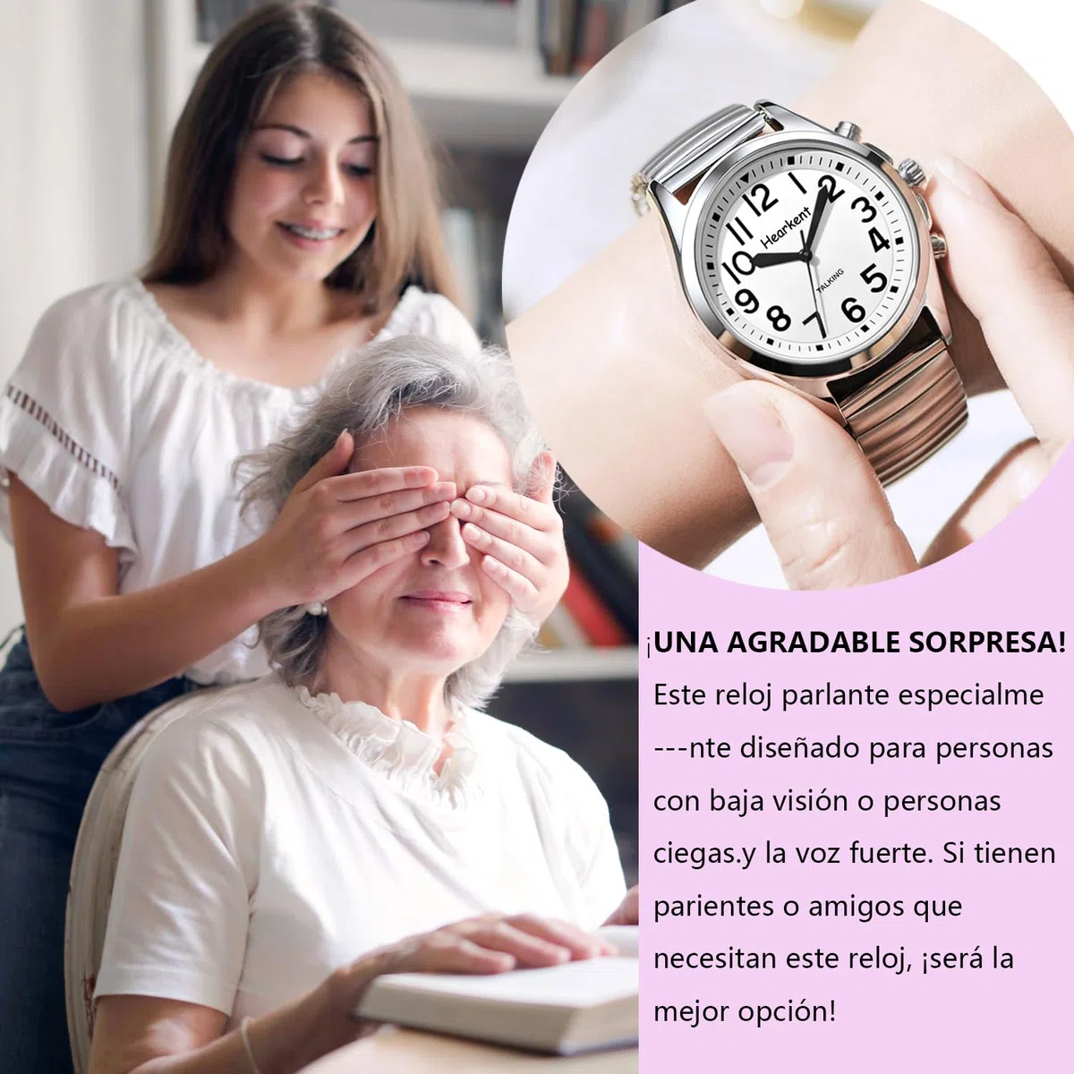 Hearkent Reloj parlante en español para Mujer con Correa expansible, Dice Hora, Semana y Fecha, Regalo práctico para Personas ciegas, Mayores o con discapacidad Visual