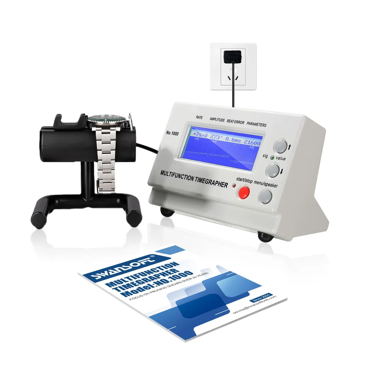SWANSOFT Timegrapher No.1000 - Comprobador de Relojes Multifuncional, cronómetro de relojero, Herramienta de calibración de Relojes mecánicos (Enchufe de la UE)