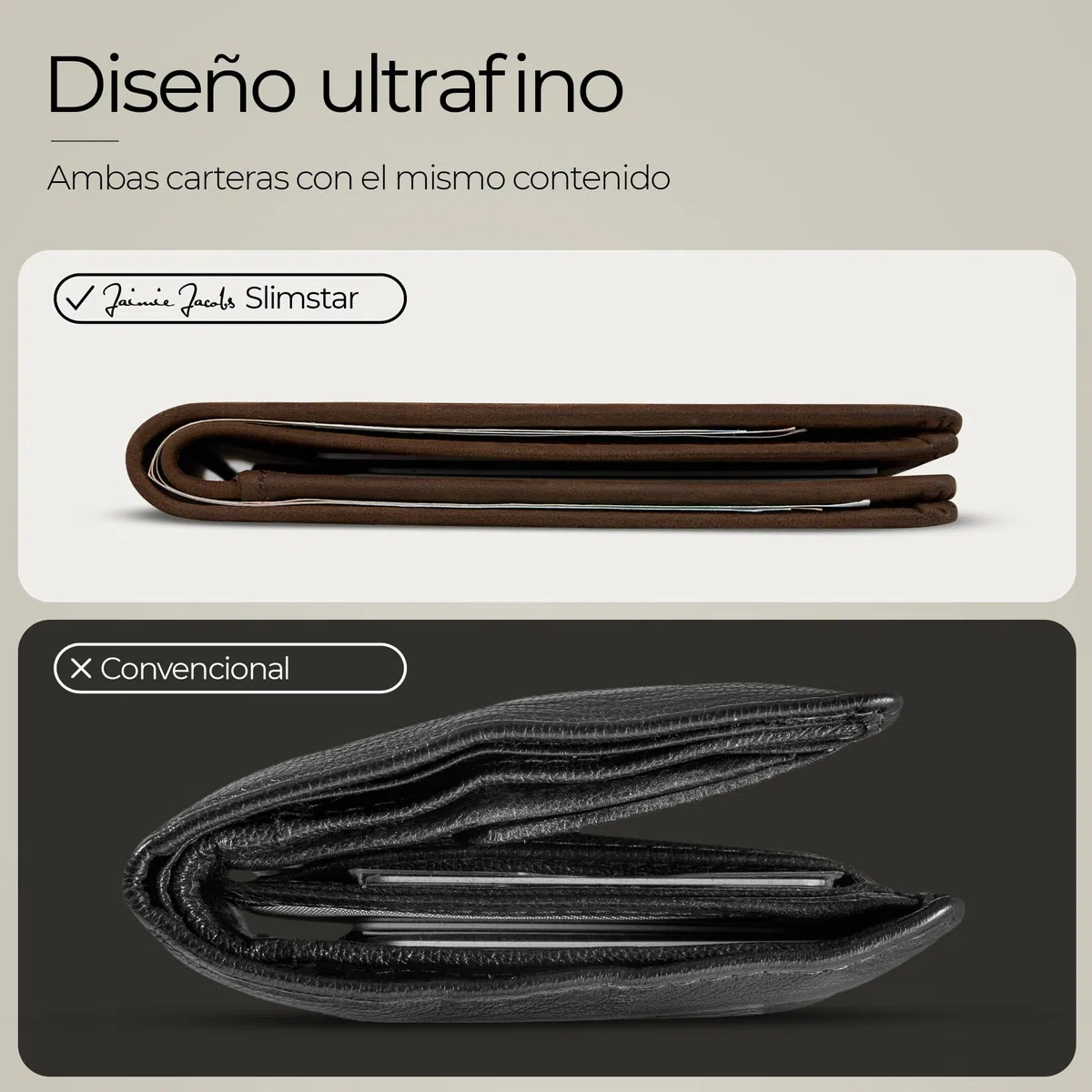 Jaimie Jacobs SLIMSTAR Carteras Hombre Pequeña con Bloqueador RFID (Bronceado Oscuro)