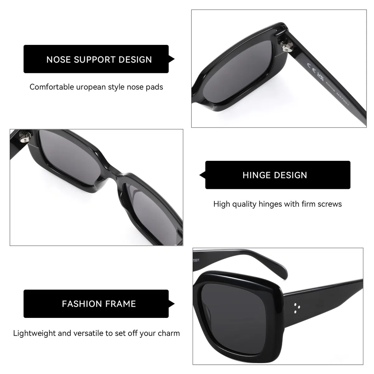 Gafas de sol polarizadas rectangulares grandes para mujer, montura gruesa, acetato UV400, tonos de moda