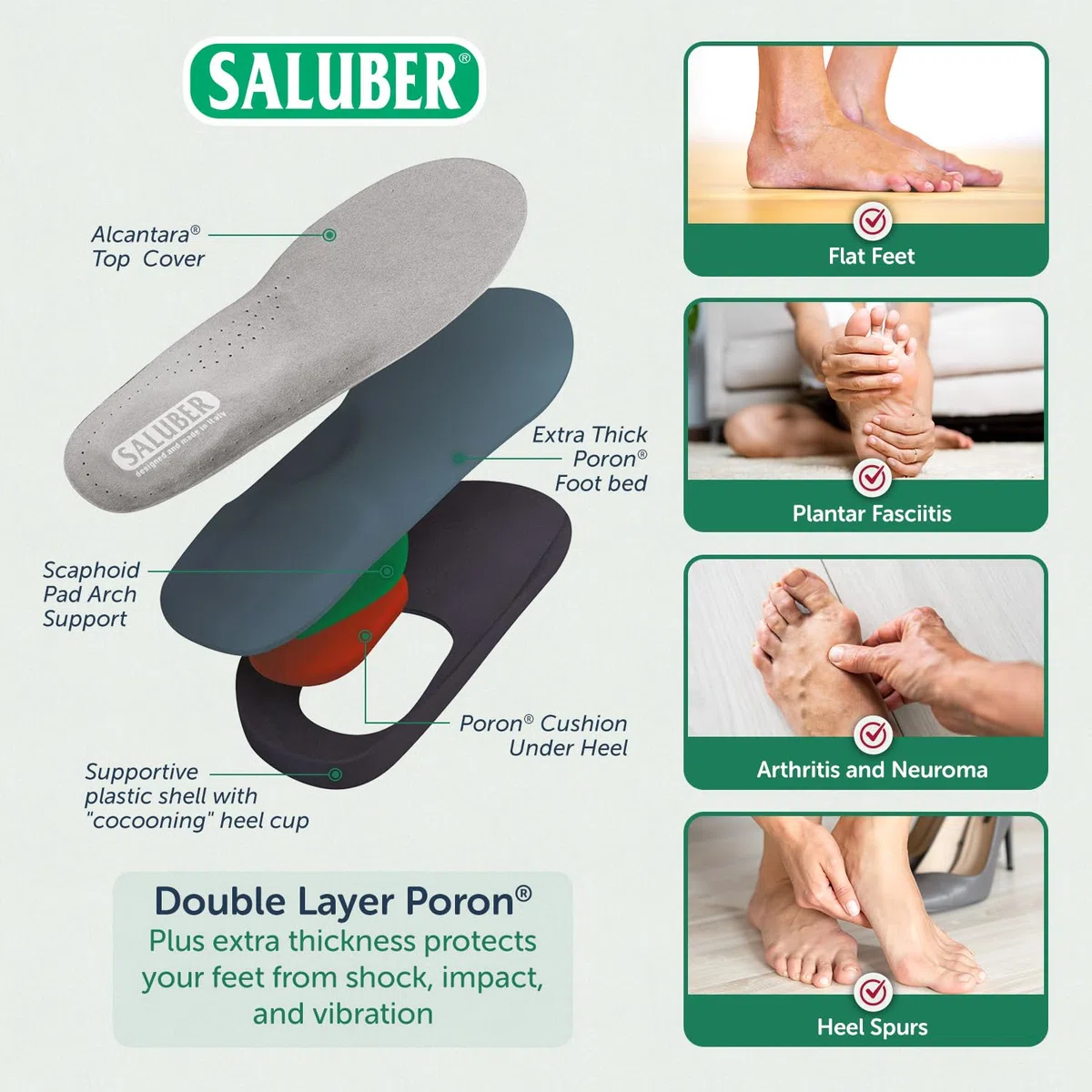 H485-27 - Insertos ortopédicos extra gruesos para mujeres y hombres. Importados exclusivamente de Italia. Plantillas para fascitis plantar disponibles. US W 10-10.5 / M 9-9.5 (EU 42)