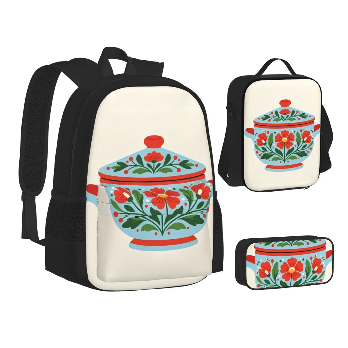 Dala Painting - Juego de mochila de almuerzo 3 en 1, bolsa de viaje para viajeros, bolsa de almuerzo aislada para el trabajo con funda para laptop