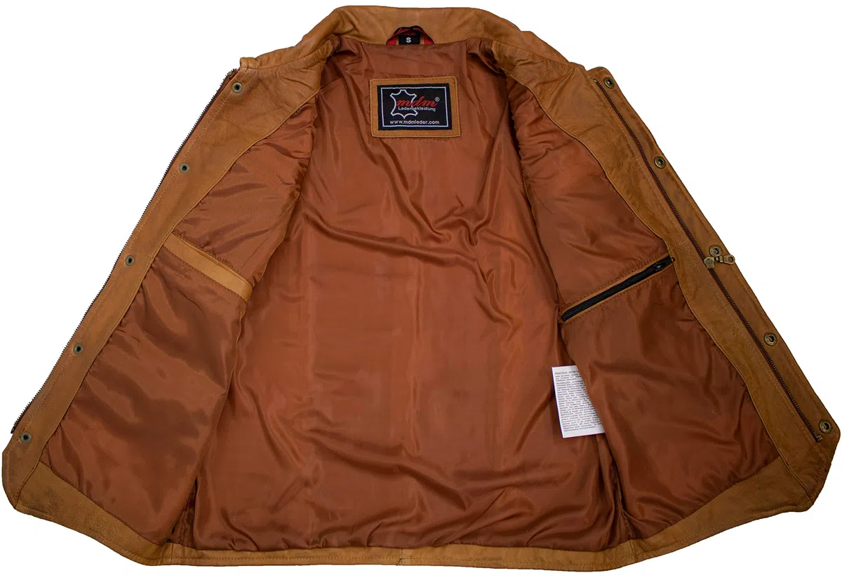 MDM Chaleco Hombre De Cuero Napa De Cordero Auténtico - Chaqueta Moto Hombre Sin Mangas, Chaleco Cuero Ligero Con Cuello En V, Bolsillos Interiores Y Exteriores