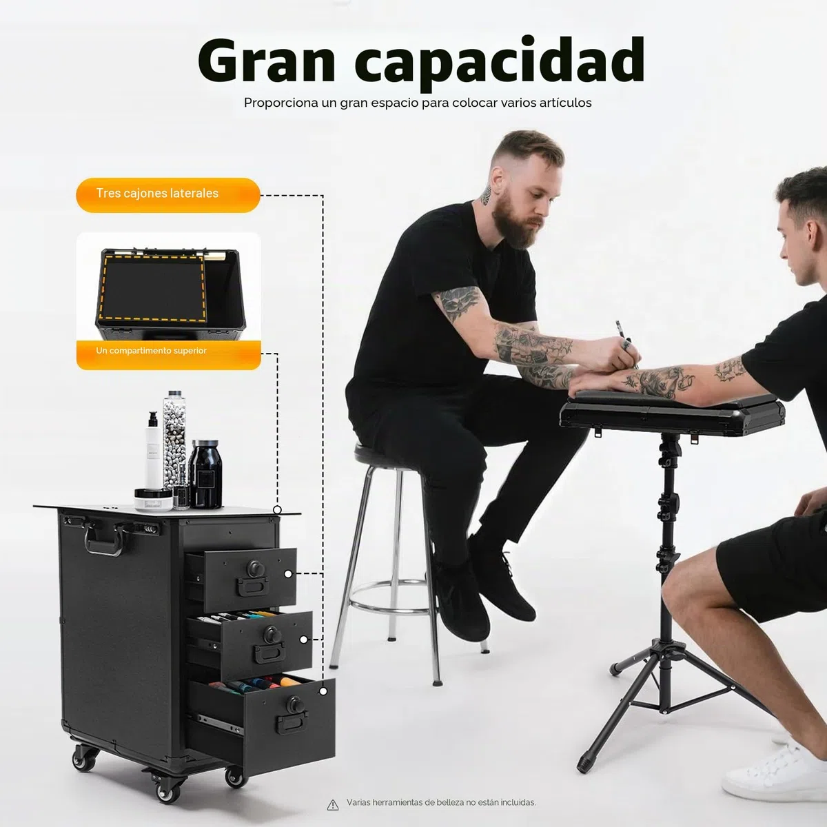 Maletín de cosméticos 4 en 1, con ruedas, cerradura de combinación profesional, capacidad de carga de 20 kg, para viajes, esteticista, peluquería, 42 x 28 x 53 cm (negro)