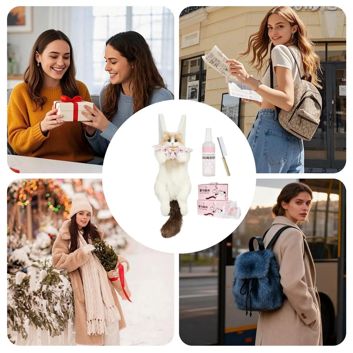 Mochila Con Forma De Gato Bolso de Peluche Amplio | Mochila Suave Con Forma De Gato Para Los Desplazamientos Diarios La Escuela El Colegio Trabajo Viajes Compras Senderismo
