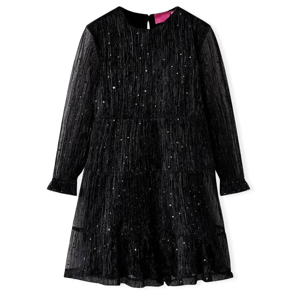 Vestido infantil de manga larga negro 92, vestido de verano transpirable para niña, algodón, vestido de fiesta para niñas con lentejuelas, cuello redondo, vestido suave para niños de 1,5 a 2