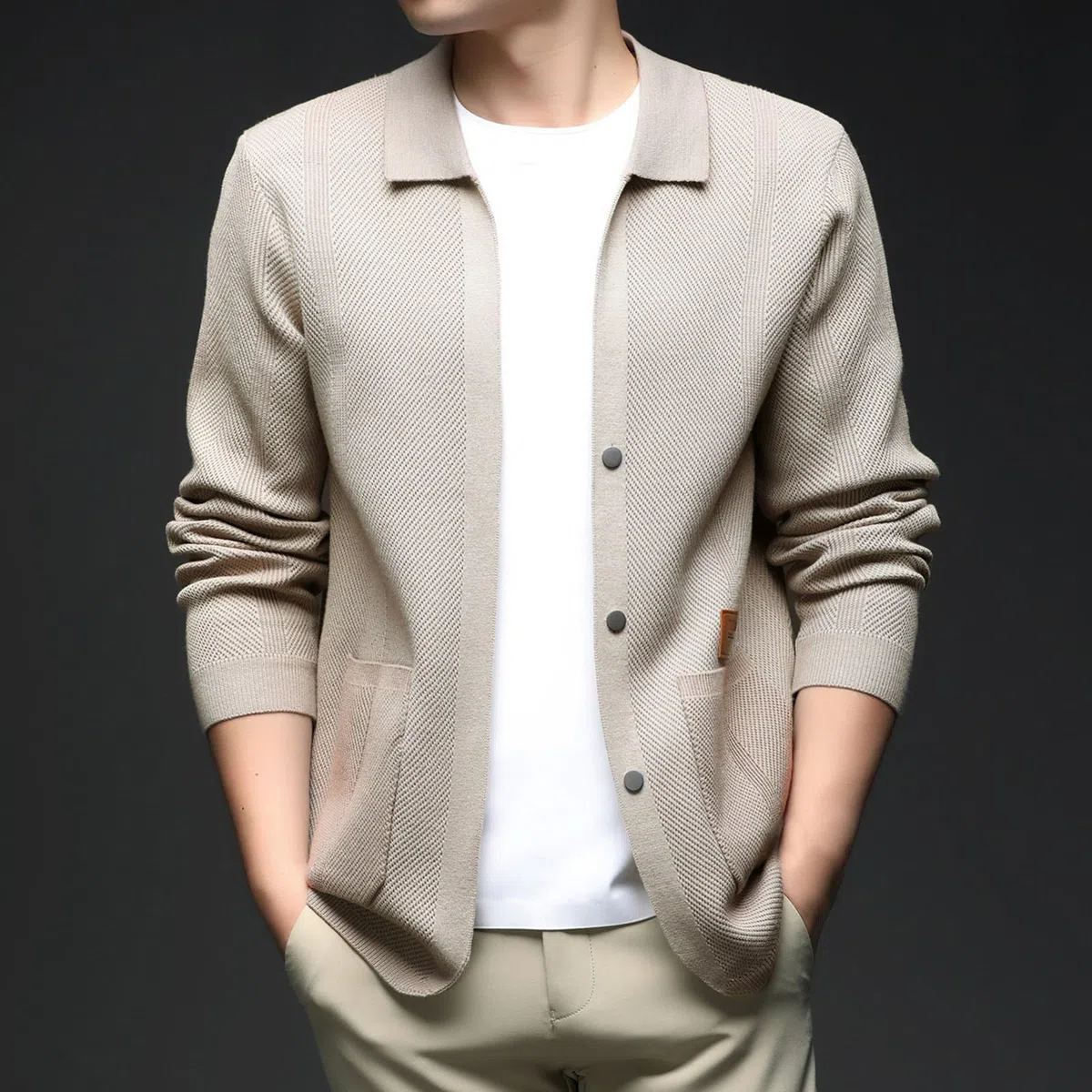 Cárdigan Lana Hombre, Chaqueta Hombre Punto Fino Básico Suéter De Punto De Manga Larga Invierno Cálido Slim Fit Jerséis Cárdigan con Cuello Chal Chaqueta De Entretiempo De Punto