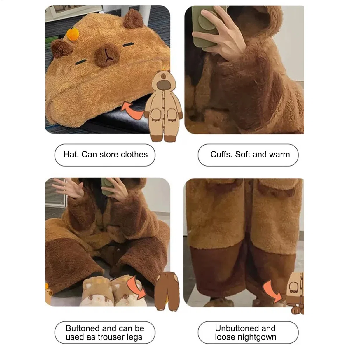 Pijamas Capybara Unisex para Adultos para Cosplay, Adulto Capybara Pijamas Capybara Anime Disfraz Disfraz Disfraz Capybara Ropa de dormir Sleepwear Para Cosplay, Niño