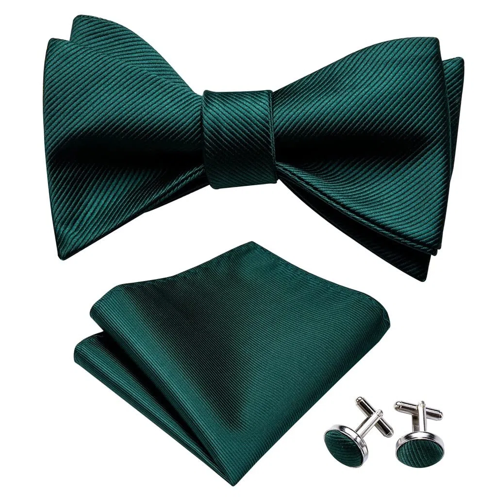 Corbata Pajaritas para hombre Corbata de mariposa de seda para hombre Corbata de diseño verde Pañuelo Gemelos Cuello de traje Mariposa extraíble