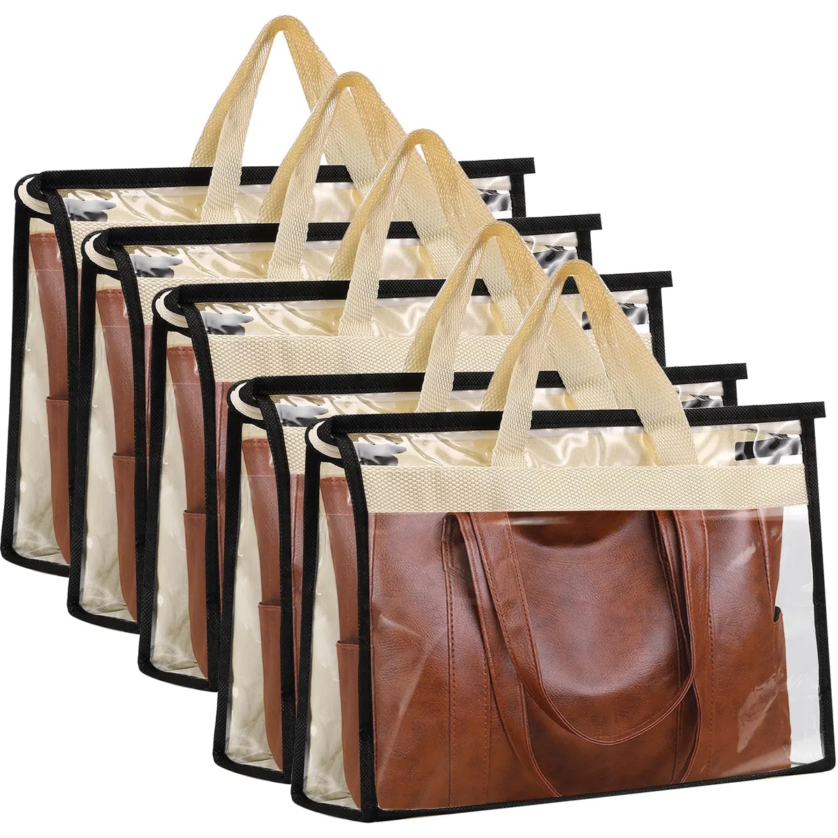 Paquete de 5 bolsas de polvo para bolsos, bolsas de polvo con cremallera y asa, bolsa de almacenamiento transparente antipolvo para colgar en el armario (grande)