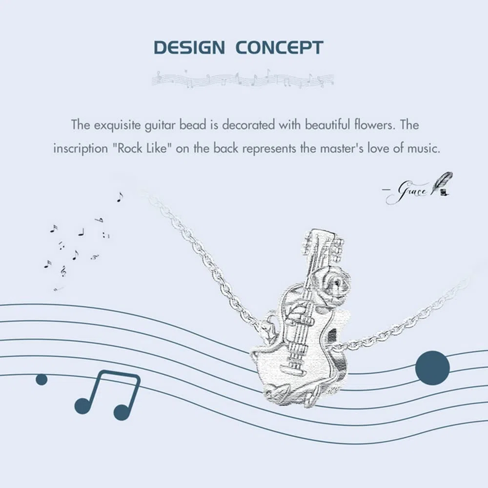 WZGWDC Accesorios para Pulsera de Instrumentos Musicales, Cuentas de Hilo de Plata de Ley 925