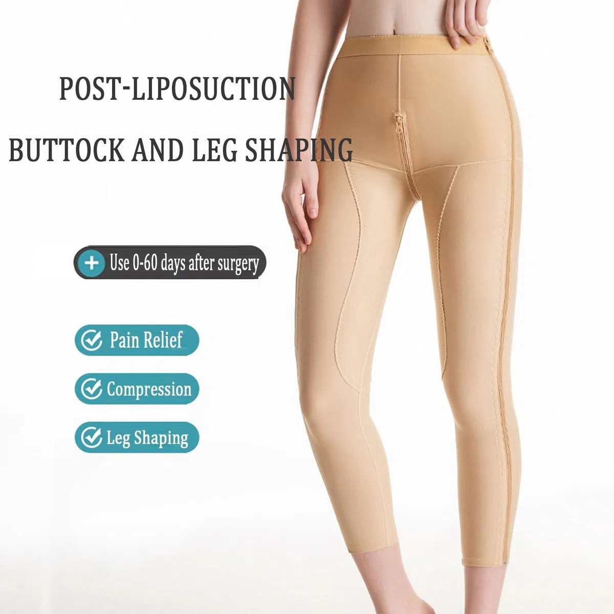 Faja Postquirúrgica con Cremallera Completa en la Pierna para Mujeres Después de Una Liposucción Pantalones Cortos de Compresión Levantador de Glúteos Moldeador de Muslos Adelgazante