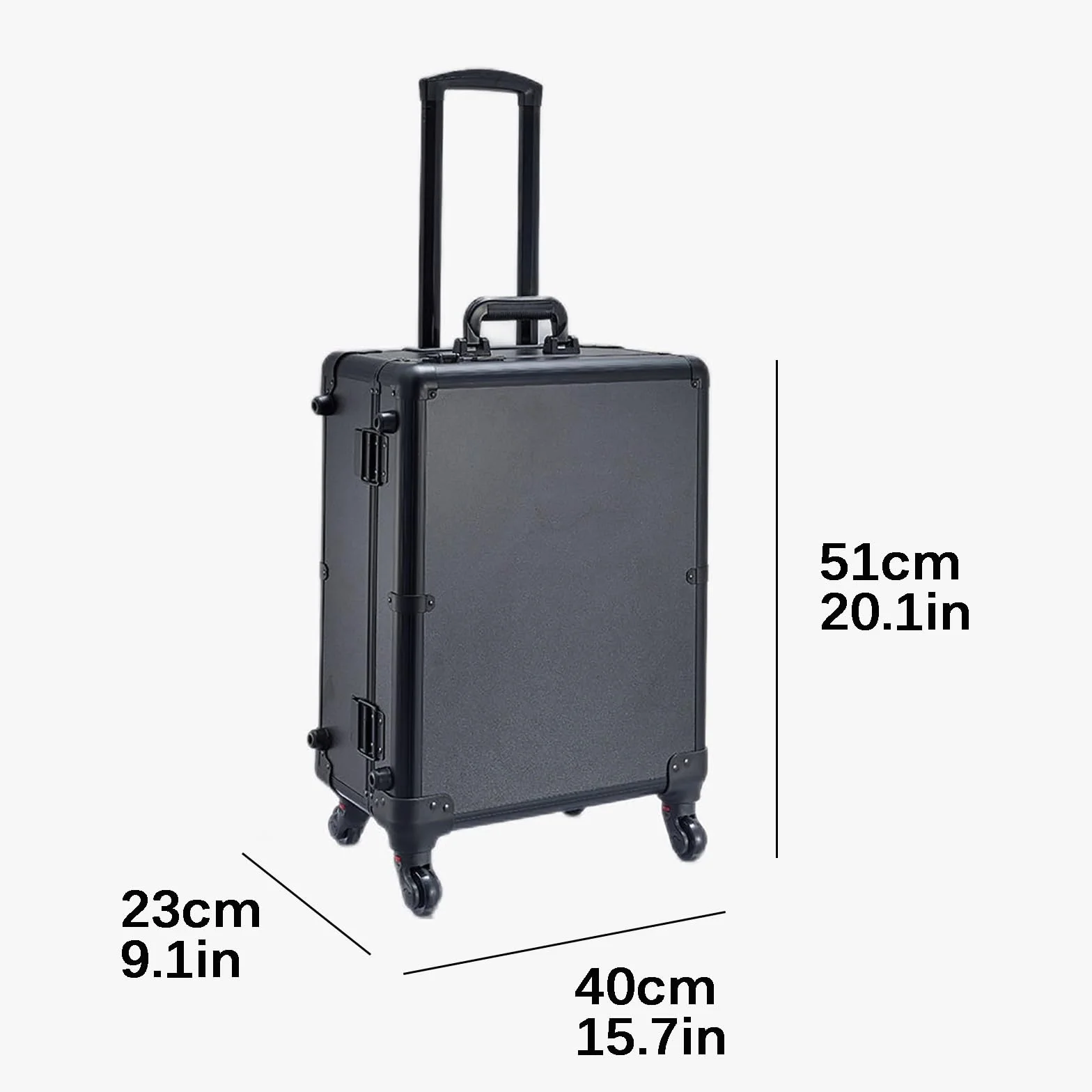 Estuche de maquillaje rodante con espejo y luces LED, estación de viaje portátil para profesionales, Svart