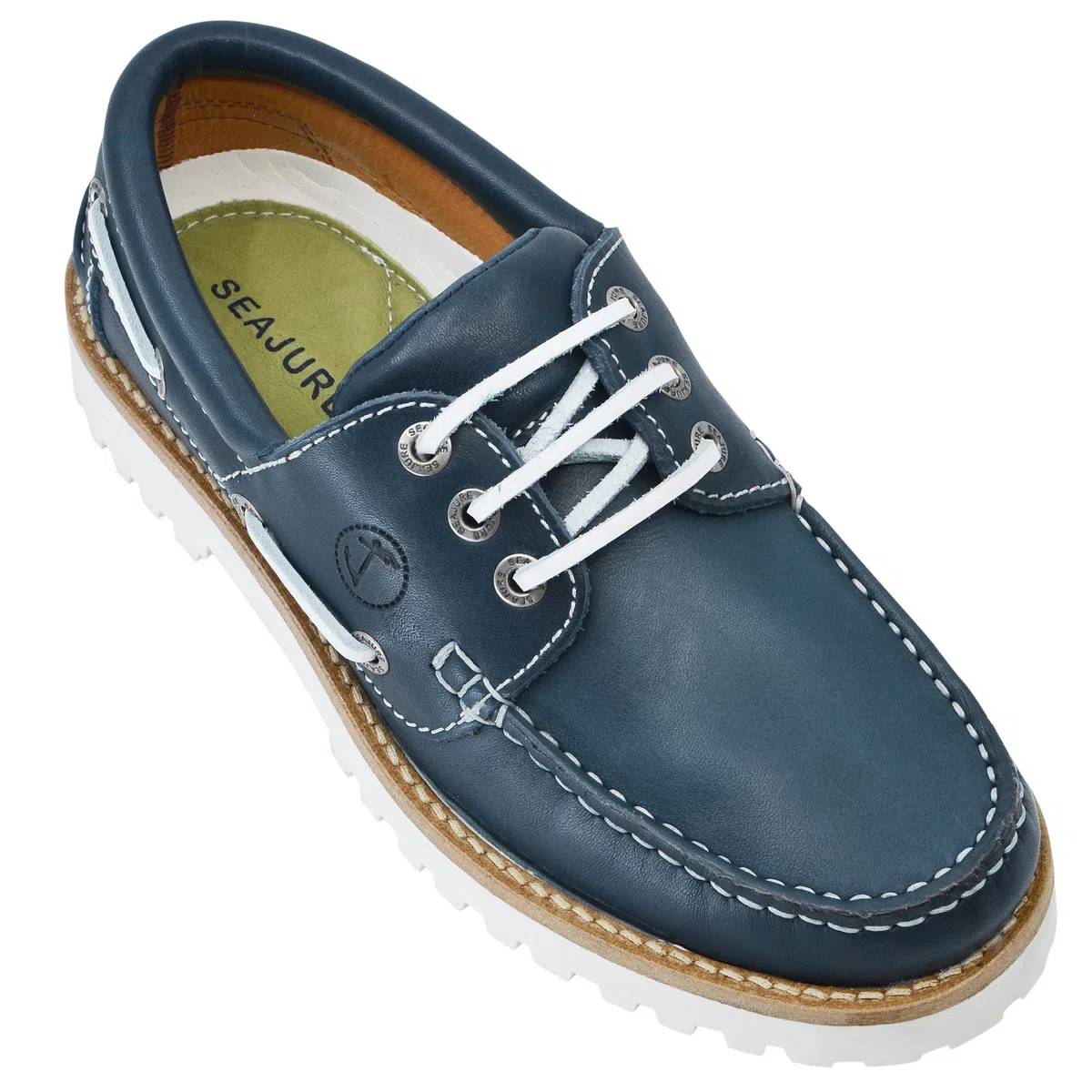 Seajure Zapatos Náuticos de Mujer Sibang Cuero Azul Marino y Blanco