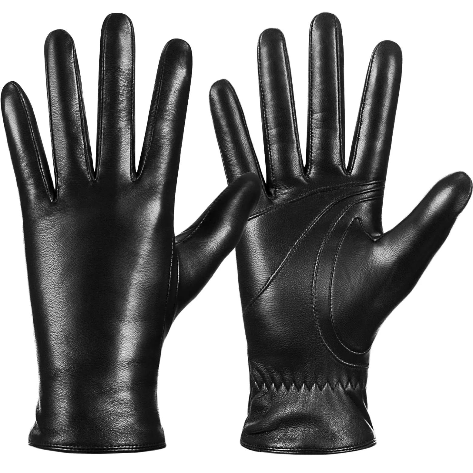 Guantes de invierno de piel de oveja para mujer, guantes de pantalla táctil con forro térmico de cachemira, guantes de conducción de moda, Negro -, S
