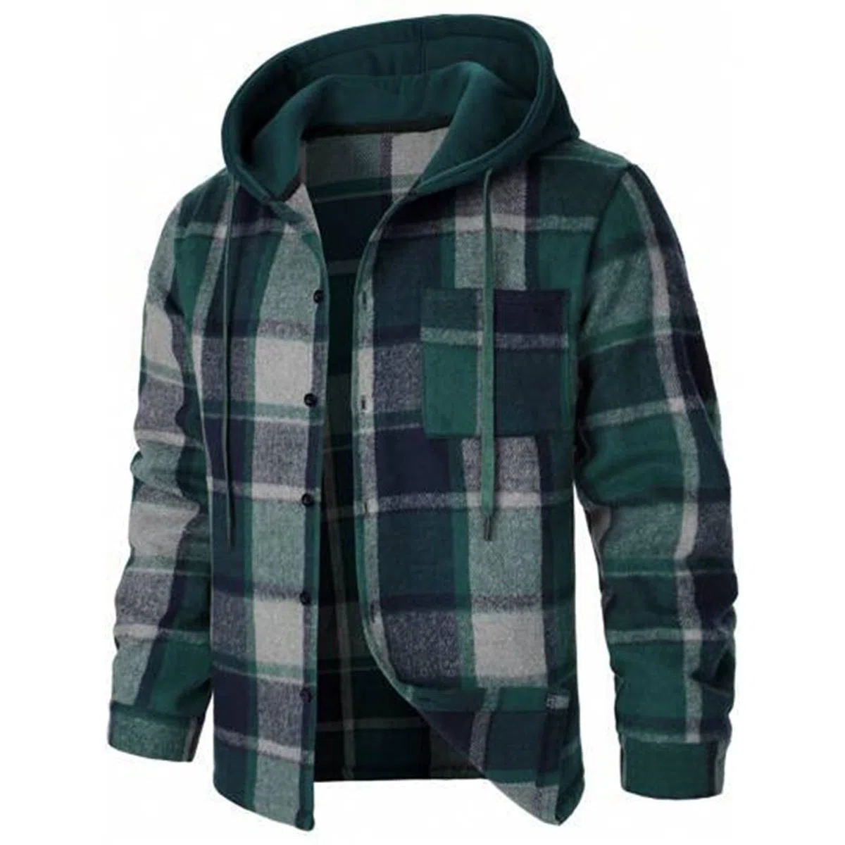 Generisch Chaqueta con capucha para hombre, primavera y otoño, con botones, chaqueta de forro polar, ligera, fina, a cuadros, sudadera gruesa con capucha con bolsillos, cárdigans de manga larga de