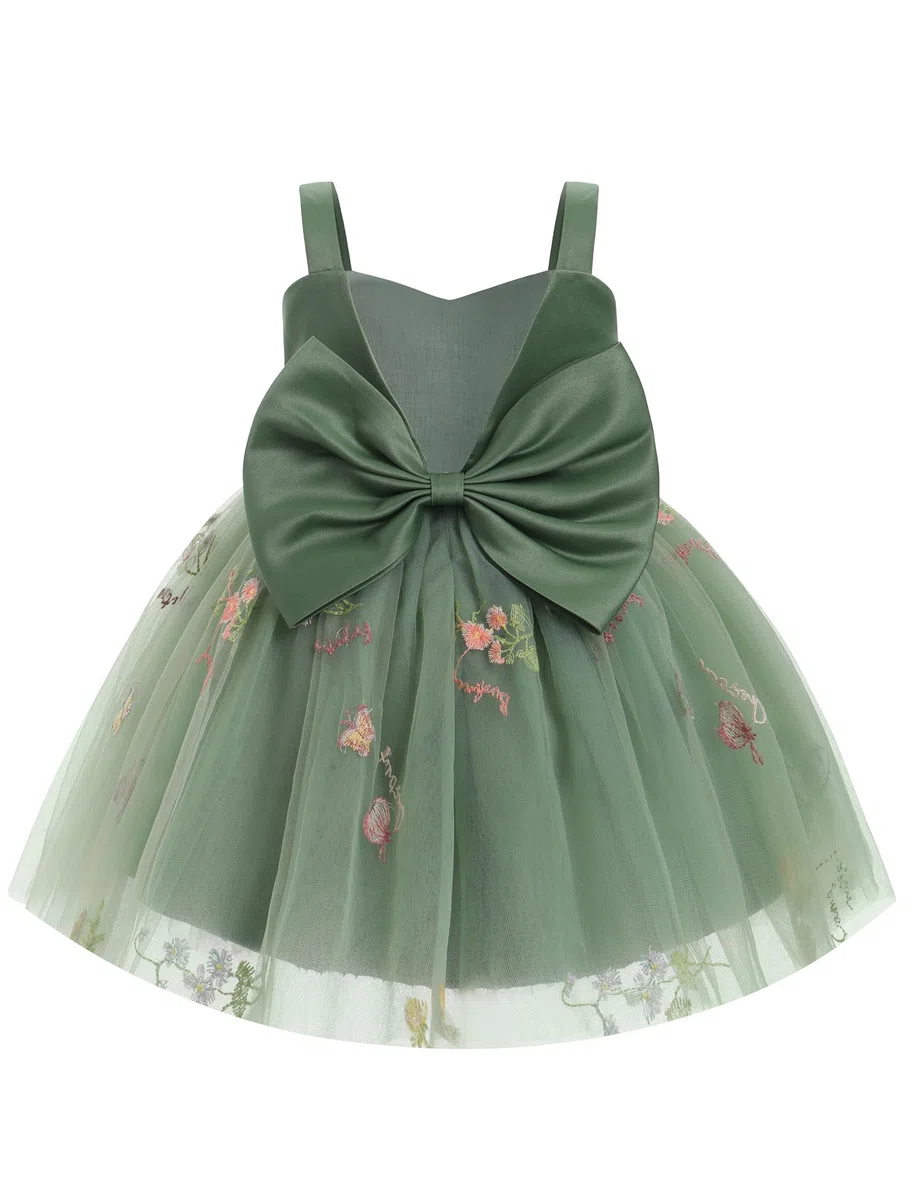 OMEWEE Vestido de flores para niña, con bordado floral, plisado, vestido de tul con volantes, vestido de verano elegante para primera comunión, boda, sesión de fotos