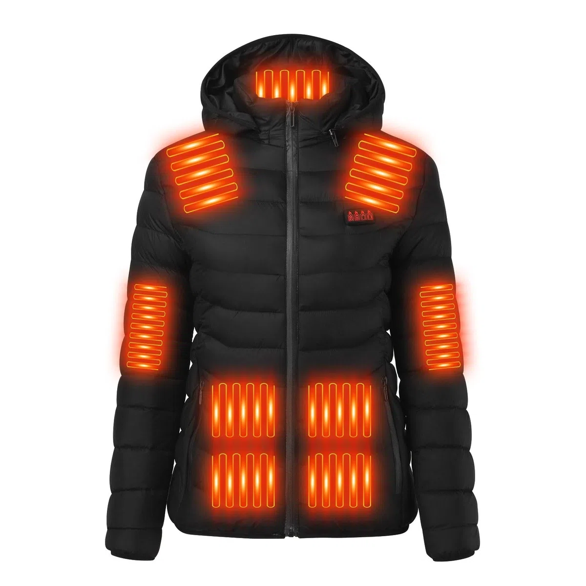 Genérico Chaqueta Calefactable Mujer con 21 Zonas de Calefacción, Abrigo con Capucha para Senderismo, Chaleco Térmico con Batería USB, 3 Niveles de Calor, Impermeable