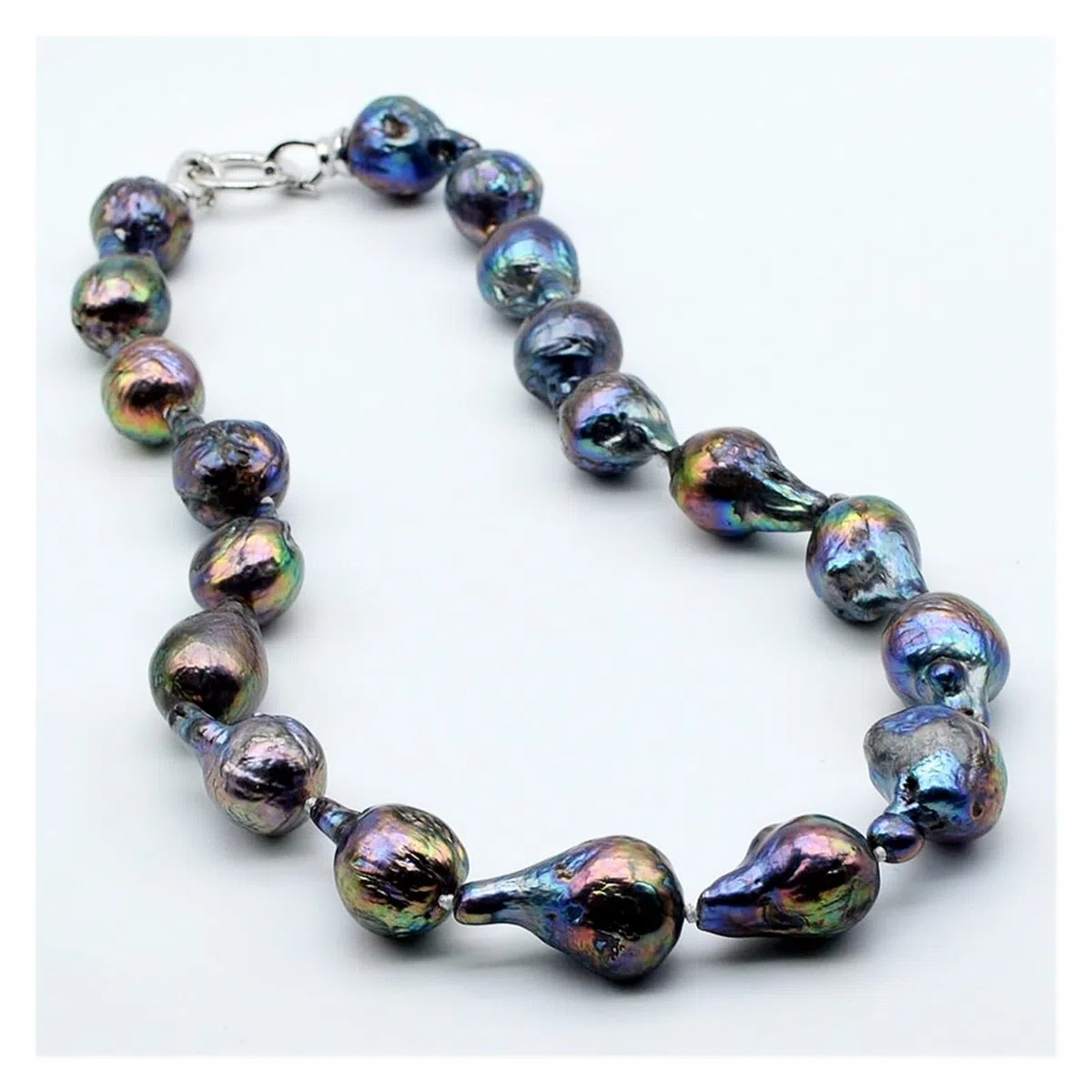 Collar de perlas barrocas de agua dulce AAAA, diámetro 14-15 mm, azul oscuro/verde malaquita/negro, collar corto, collar de perlas for mujer cumplir