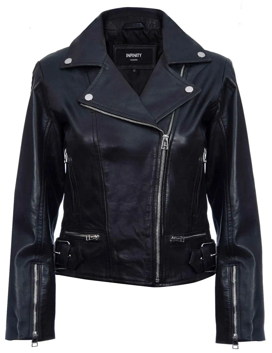 Infinity Leather Chaqueta de Cuero Para Mujer Clásico Estilo Motorista Chaqueta Marrón