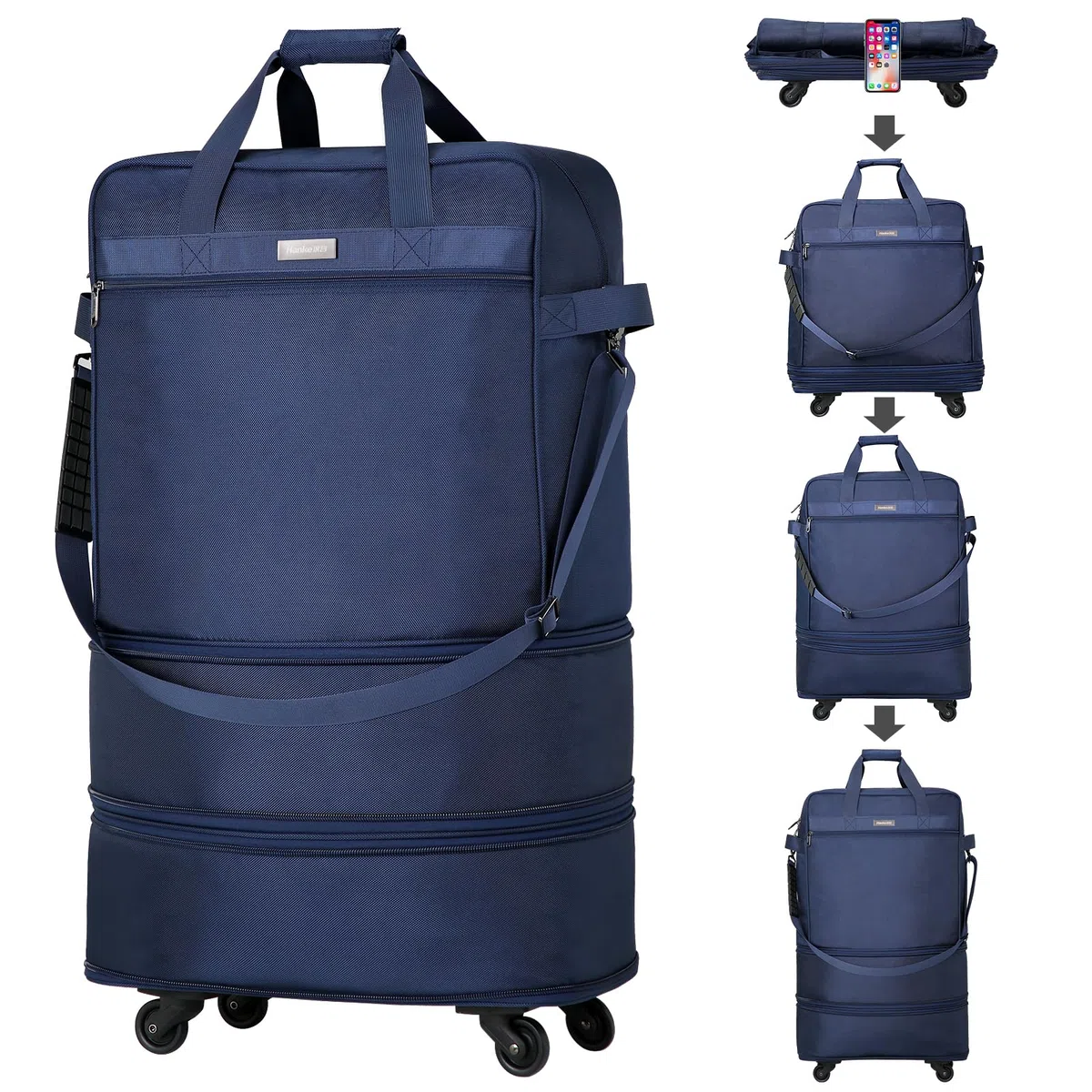Hanke Maleta Grande expandible de 4 Ruedas, Ligera, Plegable, Maletas y Bolsas de Viaje, Equipaje de Mano Que se extiende 20/24/28 Pulgadas, Bolsa de Lona sin asa telescópica para Hombres y Mujeres