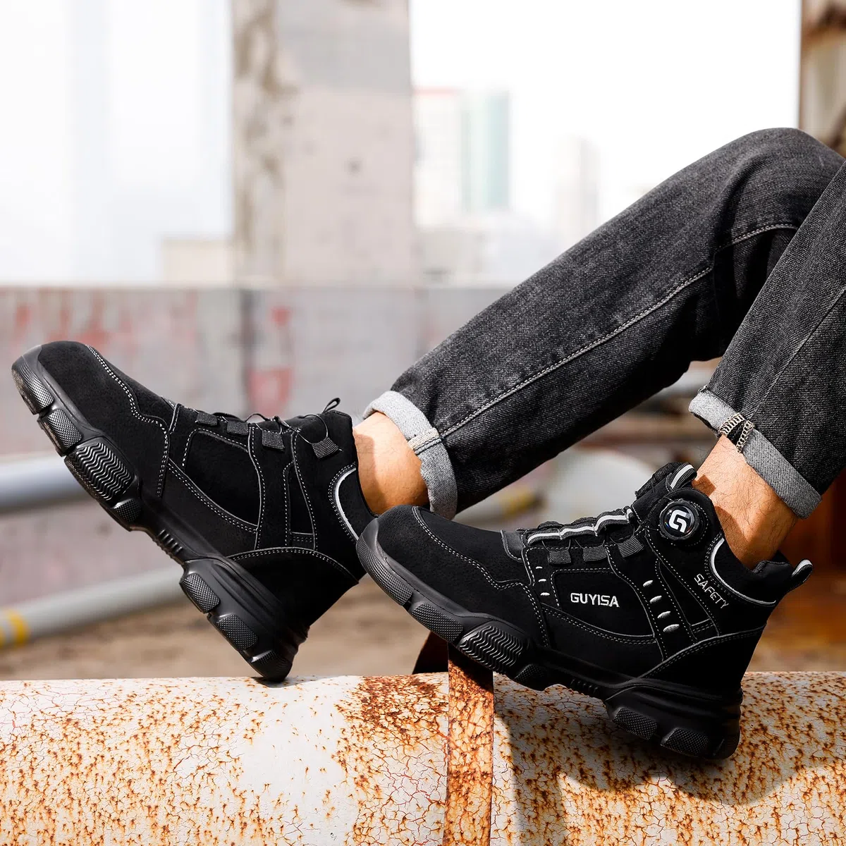 LAoutun Zapatos de seguridad para hombre, botas de trabajo, zapatos de trabajo, zapatos de trabajo, ligeros, zapatos de trabajo y de trabajo, cordones de cierre rápido, tallas 38-50 EU