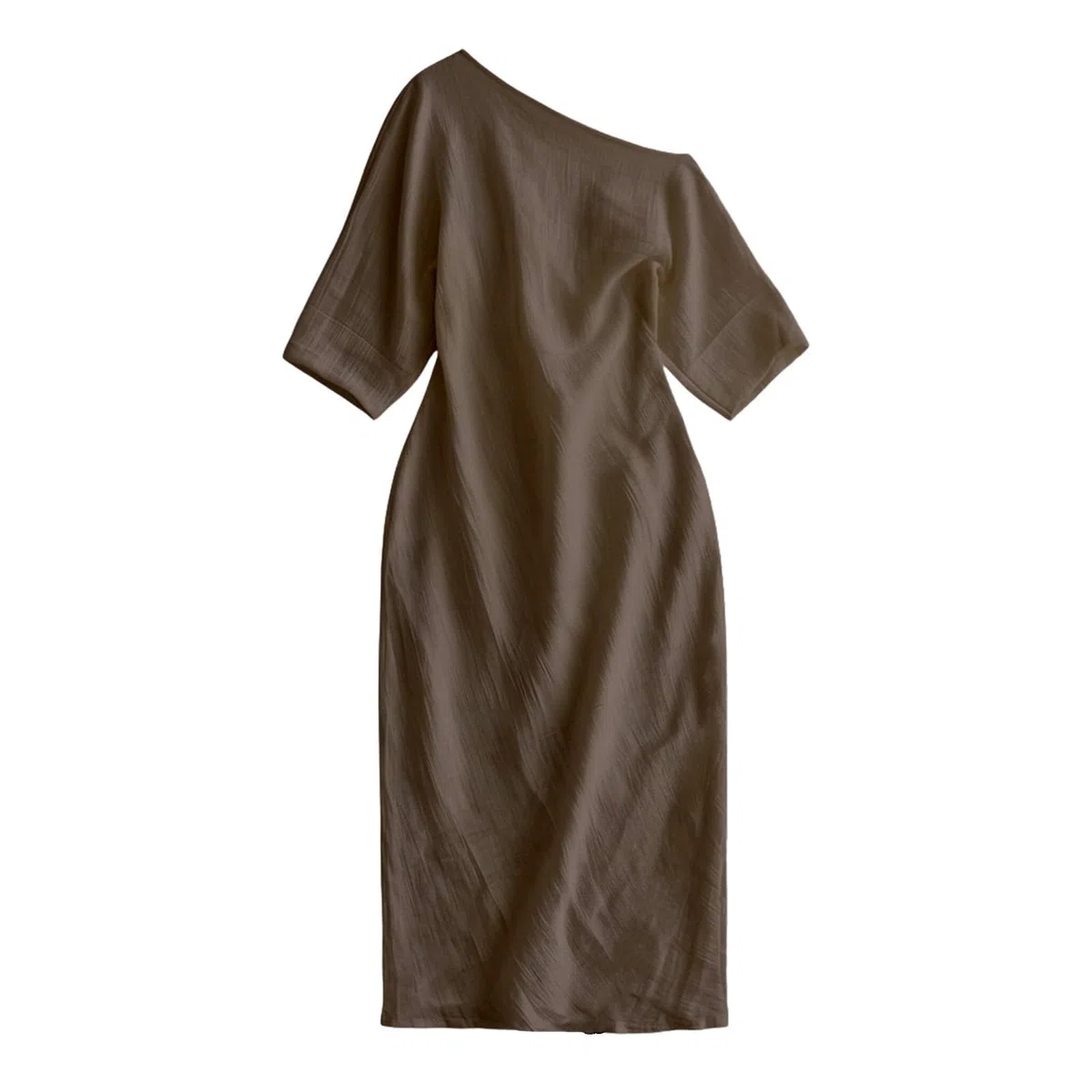 Elegante Vestido Midi de Manga Larga con Hombros Descubiertos y Cintura Alta para Verano