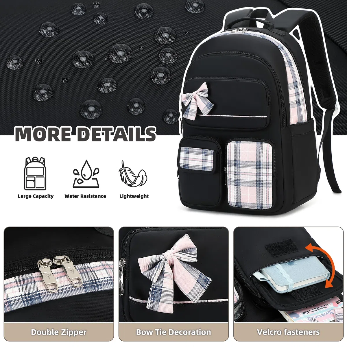 Mochila para niñas, 3 piezas, con fiambrera, estuche para lápices, bolsa para laptop de 15.6 pulgadas, mochila para niños, mochila escolar