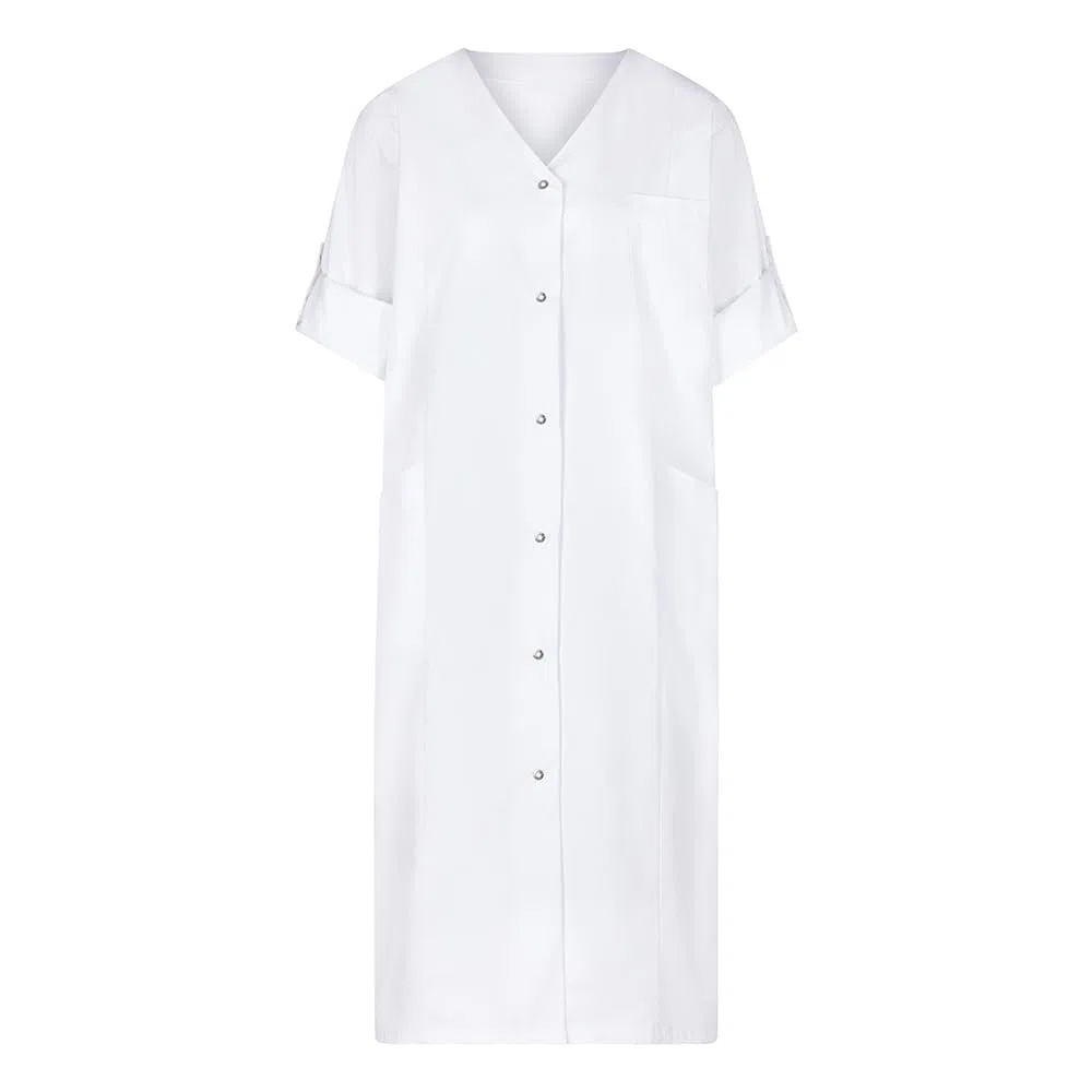 EXNER Bata de laboratorio para mujer, manga larga, cuello en V, mezcla de algodón