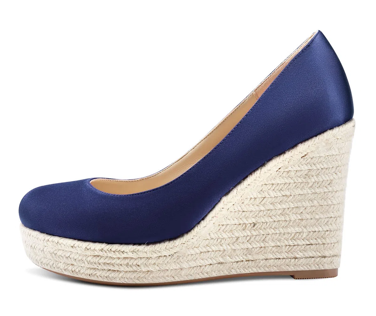 Aachcol Mujer Plataforma cuña Esparto Pumps Alto High Heel Cerrado el Dedo del pie Redonda Punta Slip-on Dress Zapatos de Boda Fiesta 10 CM