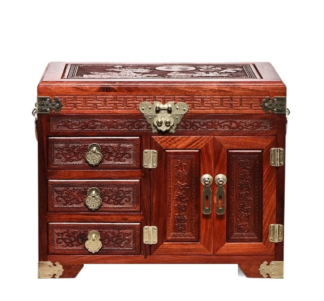 Caja De Reloj Joyero Rojo De Madera De Estilo Chino con Cerradura, Pendientes, Collares, Relojes, Cajas De Almacenamiento De Joyas Estuche para Relojes