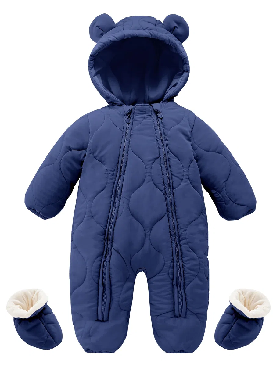 Happy Cherry - Mameluco Bebé Invierno con Cubrepiés Traje de Nieve Recién Nacido Mono Cálido con Capucha Niño Niña Pelele Entero Cómodo Ropa de Una Pieza Calentito Infantil - 3-18 Meses